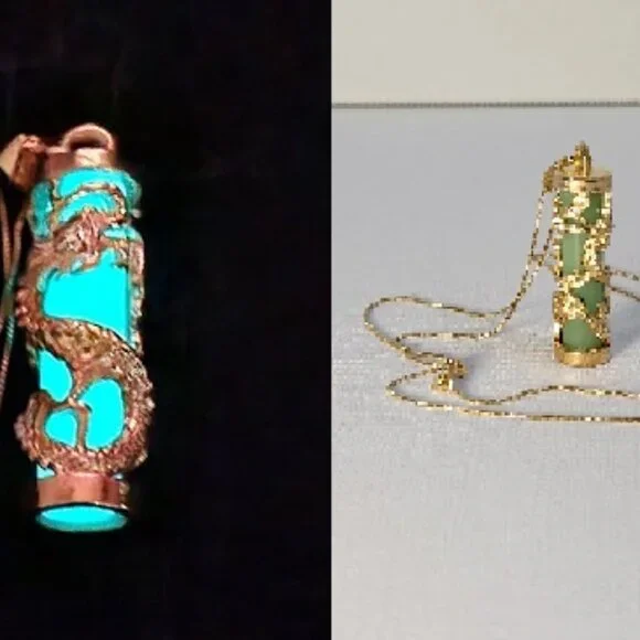 Multi Colors Available!  925 Jade Style Glow in the Dark Pendant 18" 925 Chain - Picture 3 of 16